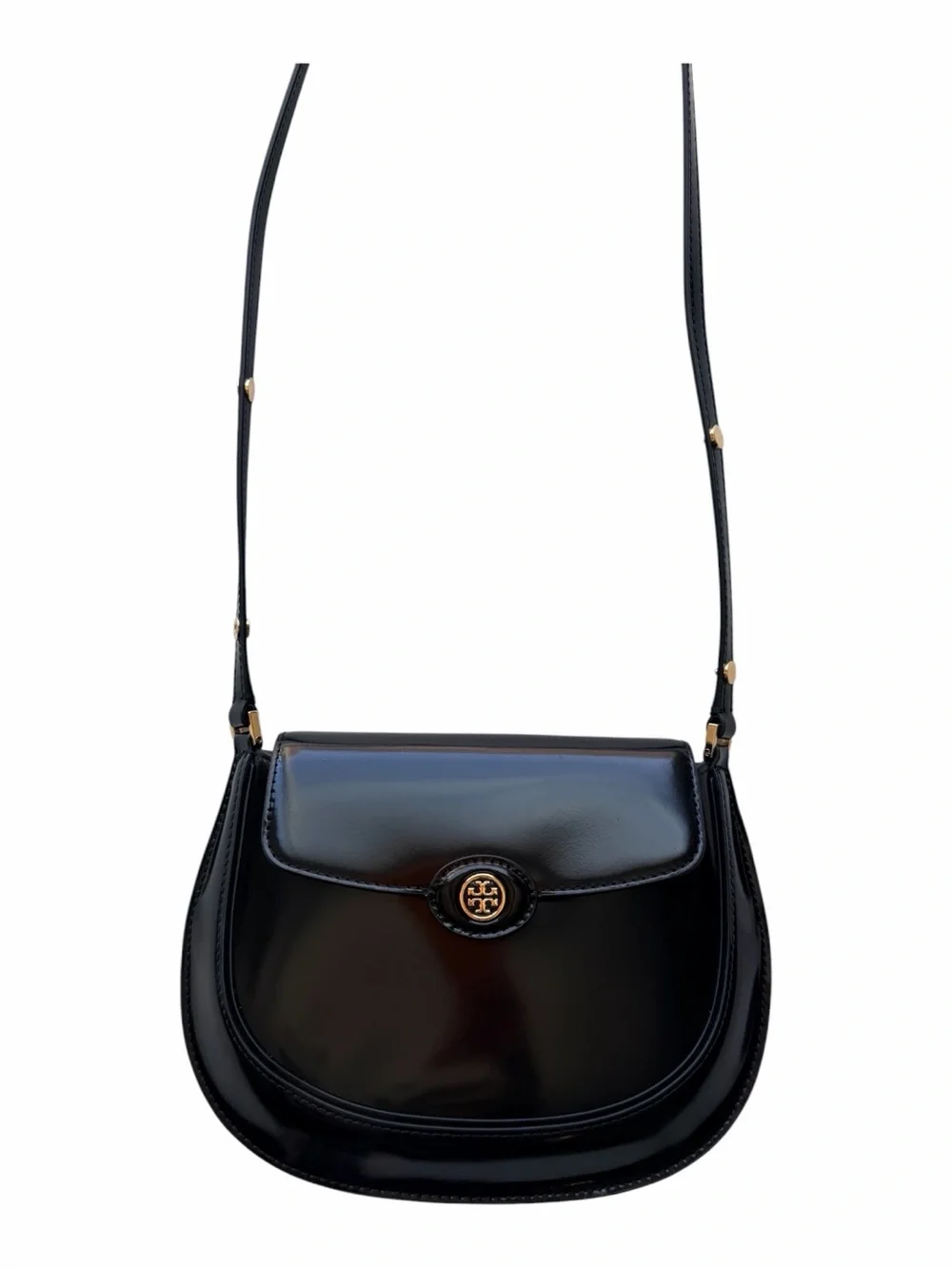 Tory Burch ROBINSON SPAZZOLATO SMALL FLAP BAG - BLACK